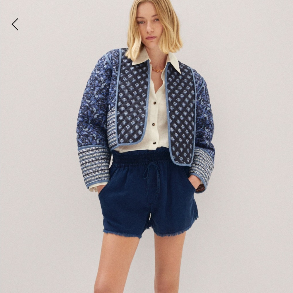 Mango QUILTED REVERSIBLE JACKET Pailsey Blue Pink White 100% Cotton Size Small - Picture 1 of 14